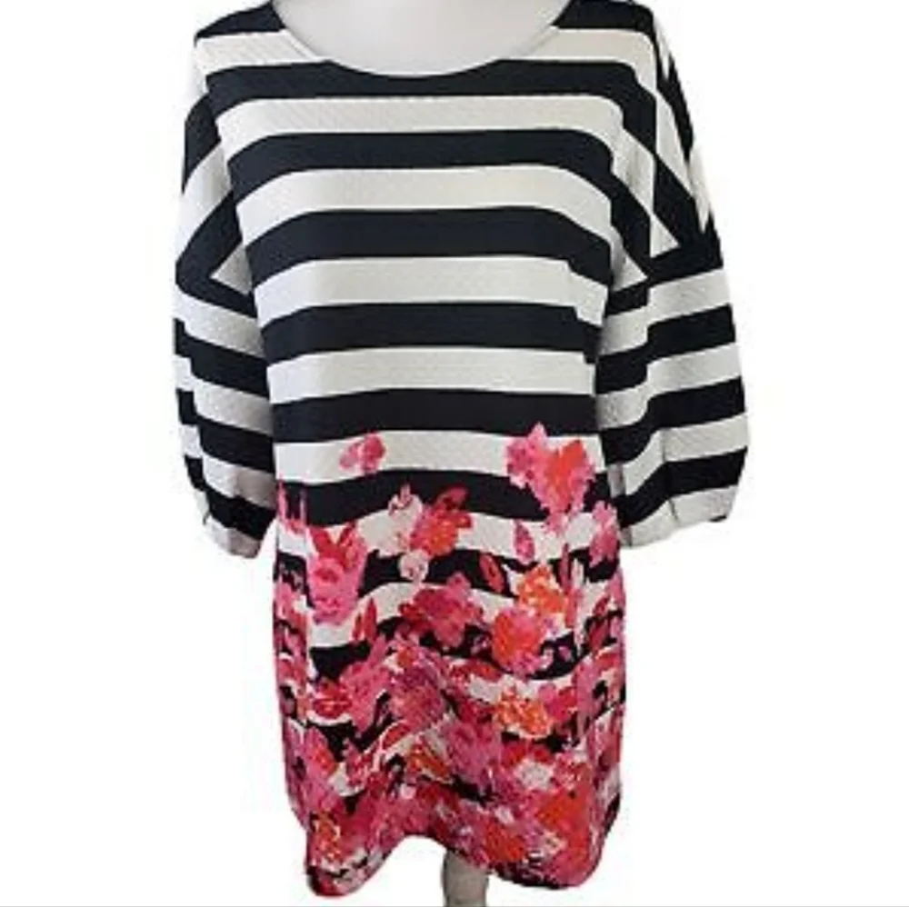 Free People Postmark Linnea striped floral border balloon sleeve tunic top Med